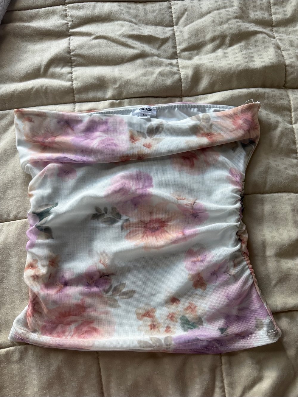 Garage Floral Bandeau Top in White, Pink & Lavender